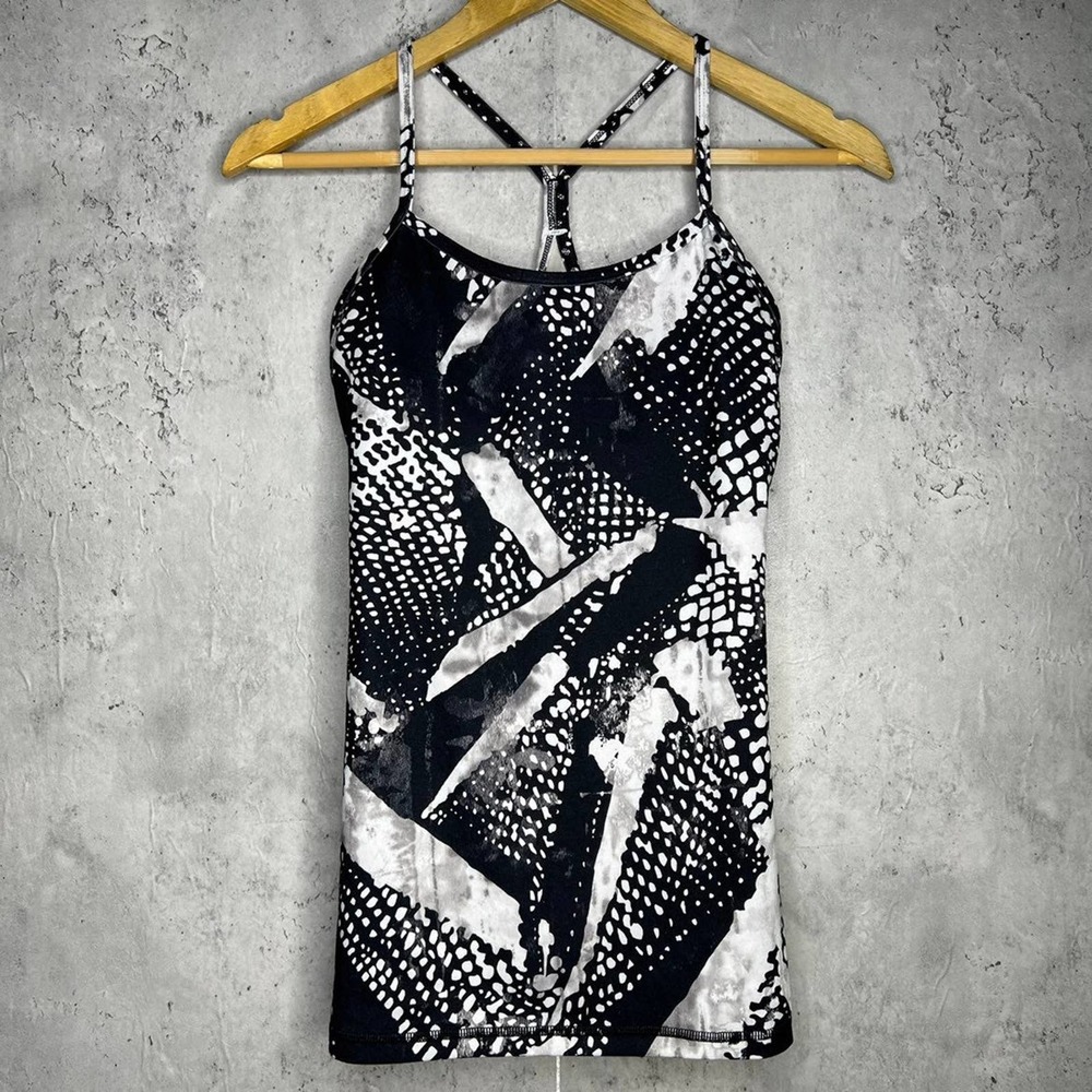 Lululemon Black White Power Y Abstract Tank Top
